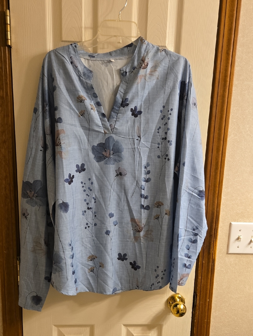 Light Blue Floral V-Neck Blouse